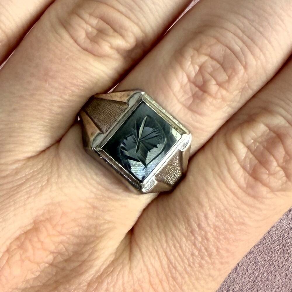 sterling silver mens vintage intaglio trojan warrior ring size 12.5